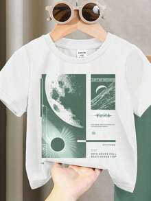 Set de 2 piezas de top de manga corta con cuello redondo y pantalones con estampado de letra minimalista casual para niño - Multicolor - Ver 4