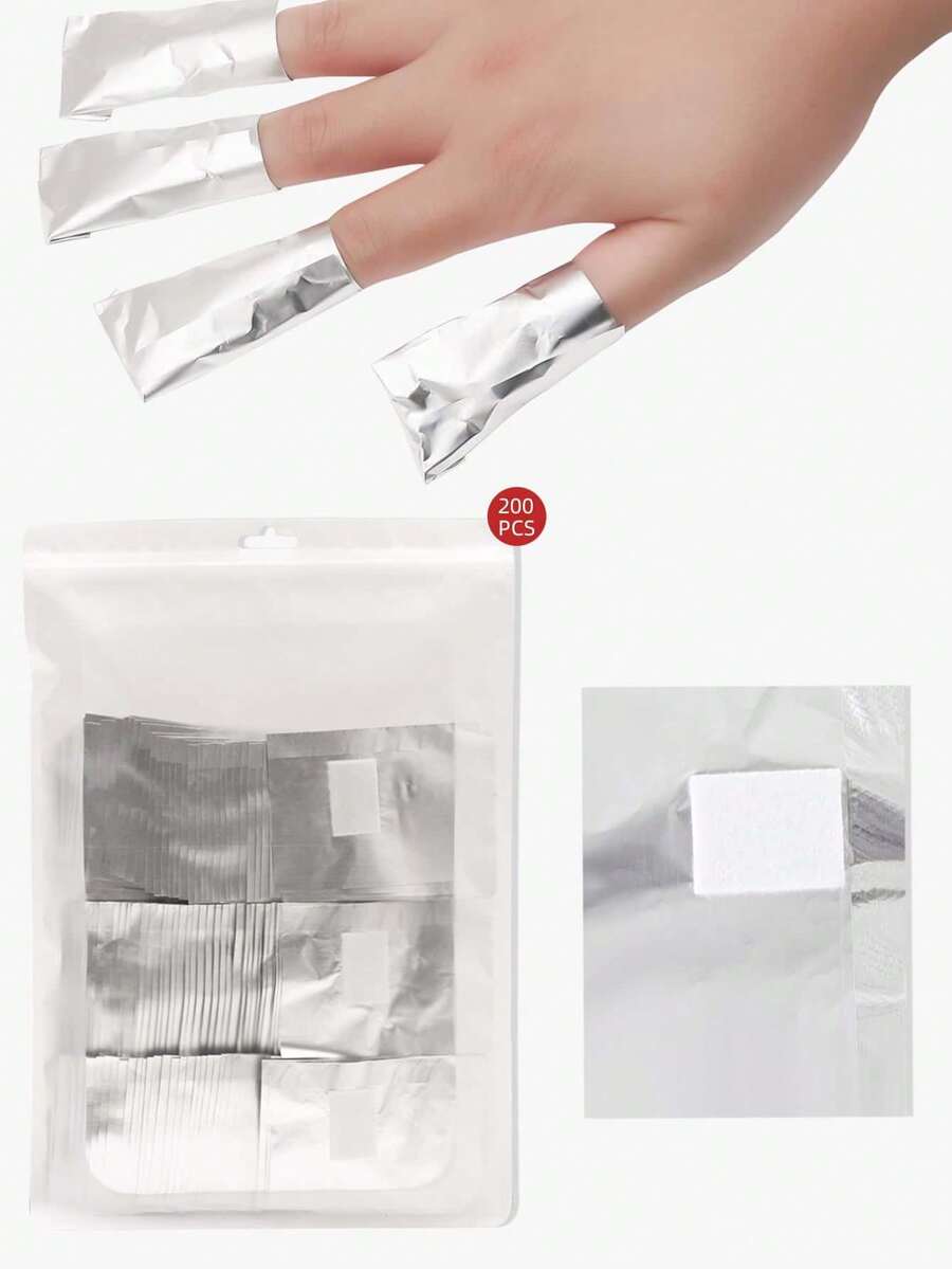 200片装大容量铝箔卸甲贴，快速卸甲，防漏，易撕，银色美甲工具，专业沙龙及居家美甲护理必备，卸甲护理 - 銀色 - 查看 1