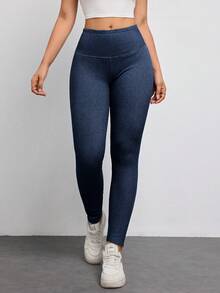 SHEIN PETITE Women's High Waist Slim Fit Versatile Daily Wear Jeans - Dark Wash - View 7