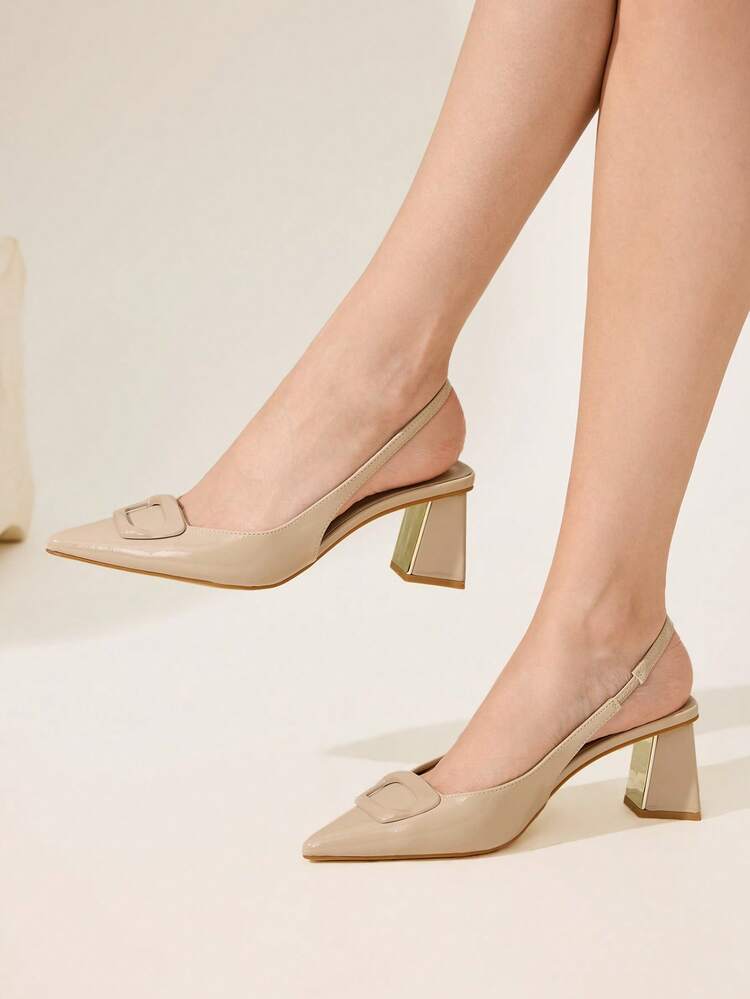 CUCCOO CHICEST Women's Pointed Toe High Heel Pumps With Geometric Metal Buckle Decor, Elegant Commuter Fashion Stilettos, Glossy Apricot Patent Leather, Suitable For Workplace And Versatile Occasions Wedding Shoes Spring Shoes Bride Shoes