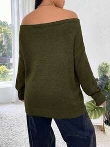 Maglione oversize a spalle scoperte, maglione a spalle scoperte, maglione a spalle scoperte, maglione a spalle scoperte - Verde militare - Visualizzare 2