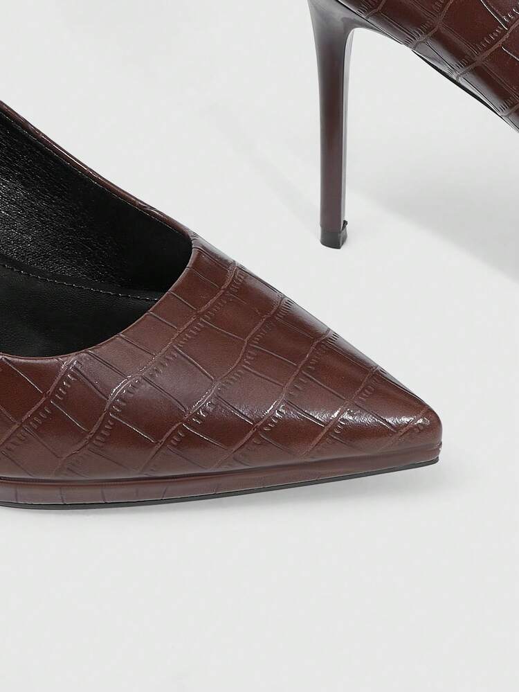 CUCCOO SZL Women's Fashion Casual Pointed Toe Crocodile Embossed High Heel Shoes Spring Shoes