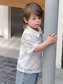 DAZY Toddler Boys' Polo Collar Short Sleeve Top, Summer - White - View 6