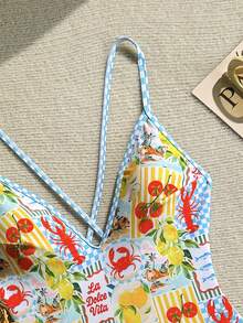 Swim Vcay 女士随机印花V领性感露背连体泳衣，适合海滩和度假 - 彩色 - 查看 7