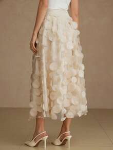 Aveloria Rosie Jupe A-line à couches ajourées en maille abricot, élégante et romantique pour les rendez-vous et les fêtes - Nude - Voir 5
