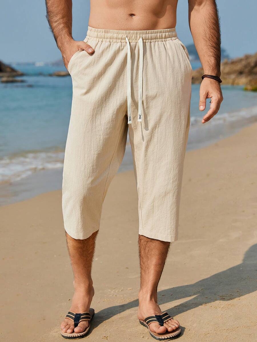 VENTUSAIL Men's Casual Drawstring Pocket 7/8 Pants, Cotton - Khaki - View 1