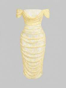 SHEIN MOD Plus Size Lace Cowl Neck Swing Dress, Mini Dress - Light Yellow - View 2