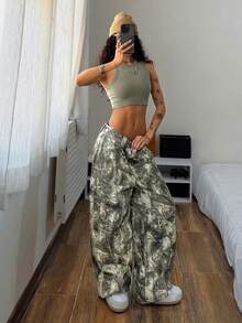 StreetHx Women's Fashion Casual Street Full Print Loose Denim Wide Leg Pants - Multicolor - View 3