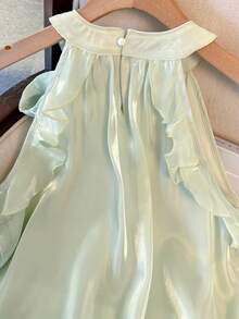 SHEIN Franclia Elegant Bowknot Ruffle Trim Loose Halter Top And Shorts 2-Piece Set, Commuting & Casual, Spring/Summer - Mint Green - View 6