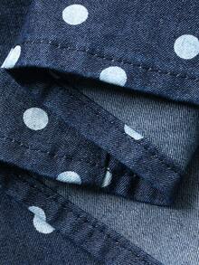 Women's Polka Dot Strap Dress, Elegant Denim Dress For Summer - Dark Wash - View 8