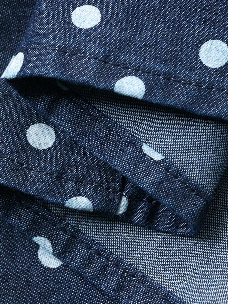 Women's Polka Dot Strap Dress, Elegant Denim Dress For Summer
