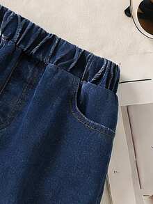 Genkimix Kids Chân váy denim dáng lửng kiểu Hàn Quốc mới cho bé gái, xẻ tà bên, đa năng cho mùa thu. - Màu xanh lam - Xem 5