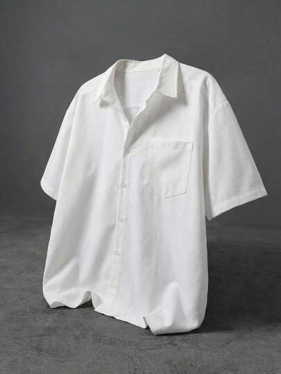 PAVTROS 男士休闲纯色宽松抗皱短袖衬衫，夏季男士短袖正装衬衫，宽松男士衬衫，男士全白短袖沙滩衬衫，男士方正衬衫，复古风格