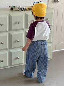 DAZY 男婴夏季亚麻竖条纹休闲宽松轻盈透气裤 - 藍色 - 查看 8