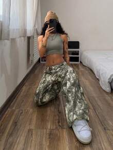 StreetHx Women's Fashion Casual Street Full Print Loose Denim Wide Leg Pants - Multicolor - View 6