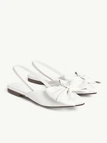 CUCCOO CHICEST 女士鞋履 可爱蝴蝶结装饰尖头度假黑色缎面平底鞋 夏季度假鞋 夏季优雅平底鞋 春季鞋 春假复活节圣诞节 - 白色 - 查看 7