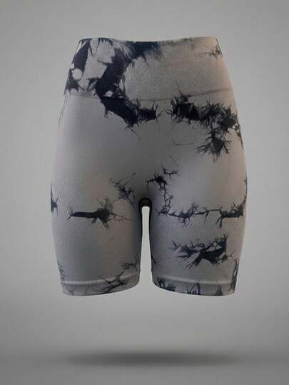 Short corto tie-dye deportivo con push-up para mujer. Ajuste de cintura alto, silueta ajustada. Tela de poliamida y elastano. Ideal para hacer deporte al aire libre o para ir al gimnasio. Fresco, cómodo y ligero. Efecto levantaglúteos.