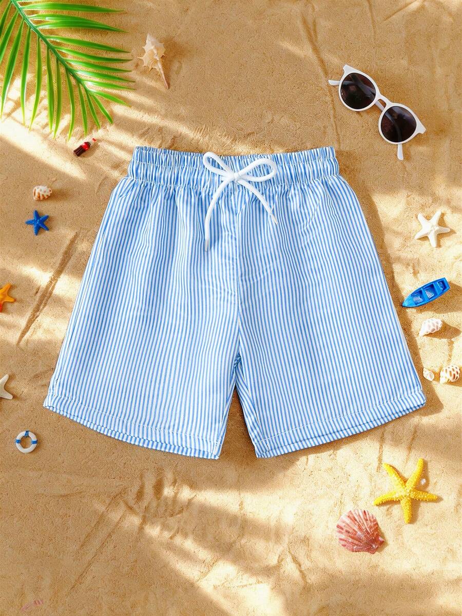 Pantalones cortos de playa con cordón a rayas azules para niños pequeños, vacaciones - Multicolor - Ver 1