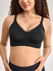 Women's Seamless Wavy Edge Mesh Supportive Removable Padded Maternity & Nursing Bra - Black - View 4