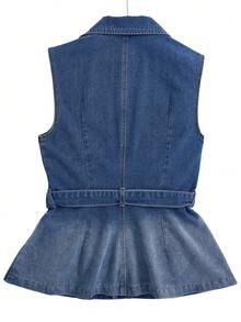 GlowEve 女士休闲翻领单排扣牛仔夹克，日常百搭 - 藍色 - 查看 3