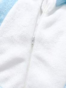 SHEIN Bộ đồ liền thân hình cá mập sơ sinh, mũ 3D hình cá mập nhồi bông dễ thương, mặt cá mập thêu, áo liền quần dài tay cho bé - Màu xanh lam - Xem 7