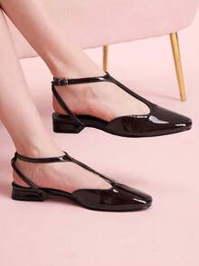CUCCOO DOLLMOD Women's Square Toe Comfortable Fashion T-Strap Black Flats, Casual Commuter Elegant Aesthetic Vintage Style Suitable For Spring, Work, Wedding - Mocha Brown - View 4