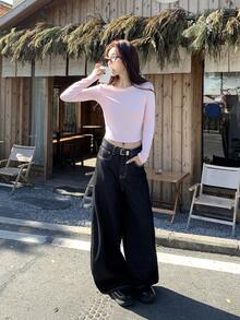 DAZY Women's Loose Fit Korean Style Heart Print Jeans - Blue - View 5