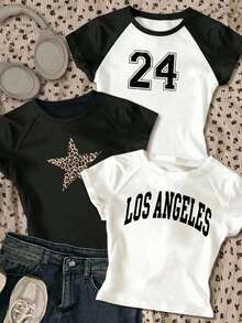 Girls' All-Match Tee, Fresh Style, Relaxed Fit, Versatile Design, Suitable For School, Outings And Daily Wear, Spring - Multicolor - View 1