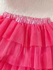 Elladie kids Young Girl Metallic Crew Neck Tank Top And Tulle Skirt Cute 2 Pieces Set - Hot Pink - View 6