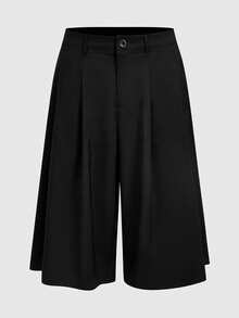 ROMWE MEN Men's Casual Pleated Loose Wide Leg Suit Shorts - Black - View 3
