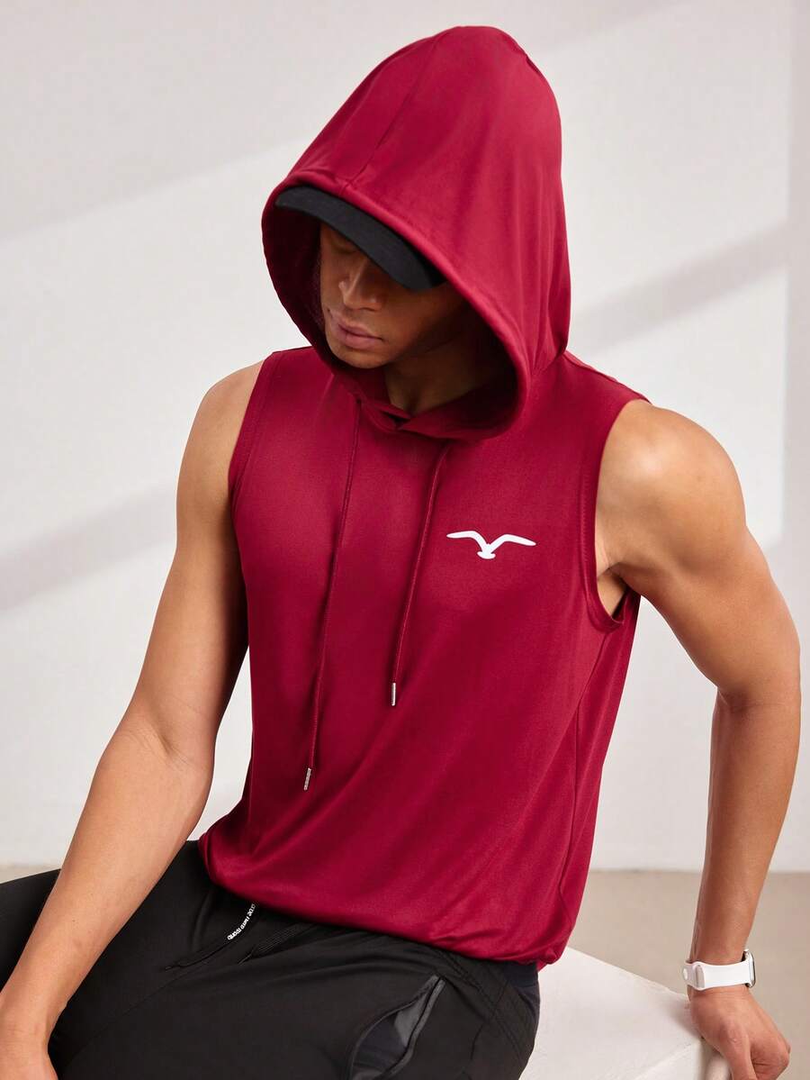 Driftmere 男士海鸥印花抽绳连帽衫，休闲款 - 酒紅色 - 查看 1