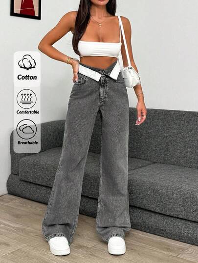 EURMUSE Pantaloni drepți, casual, cu mai multe buzunare, 100% bumbac, culoare solidă, pentru purtare zilnică