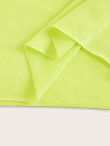 SHEIN EZwear Neon Lime Letter Graphic Drawstring Hoodie,Long Sleeve Tops In Fall/Winter - Lime Green - View 7