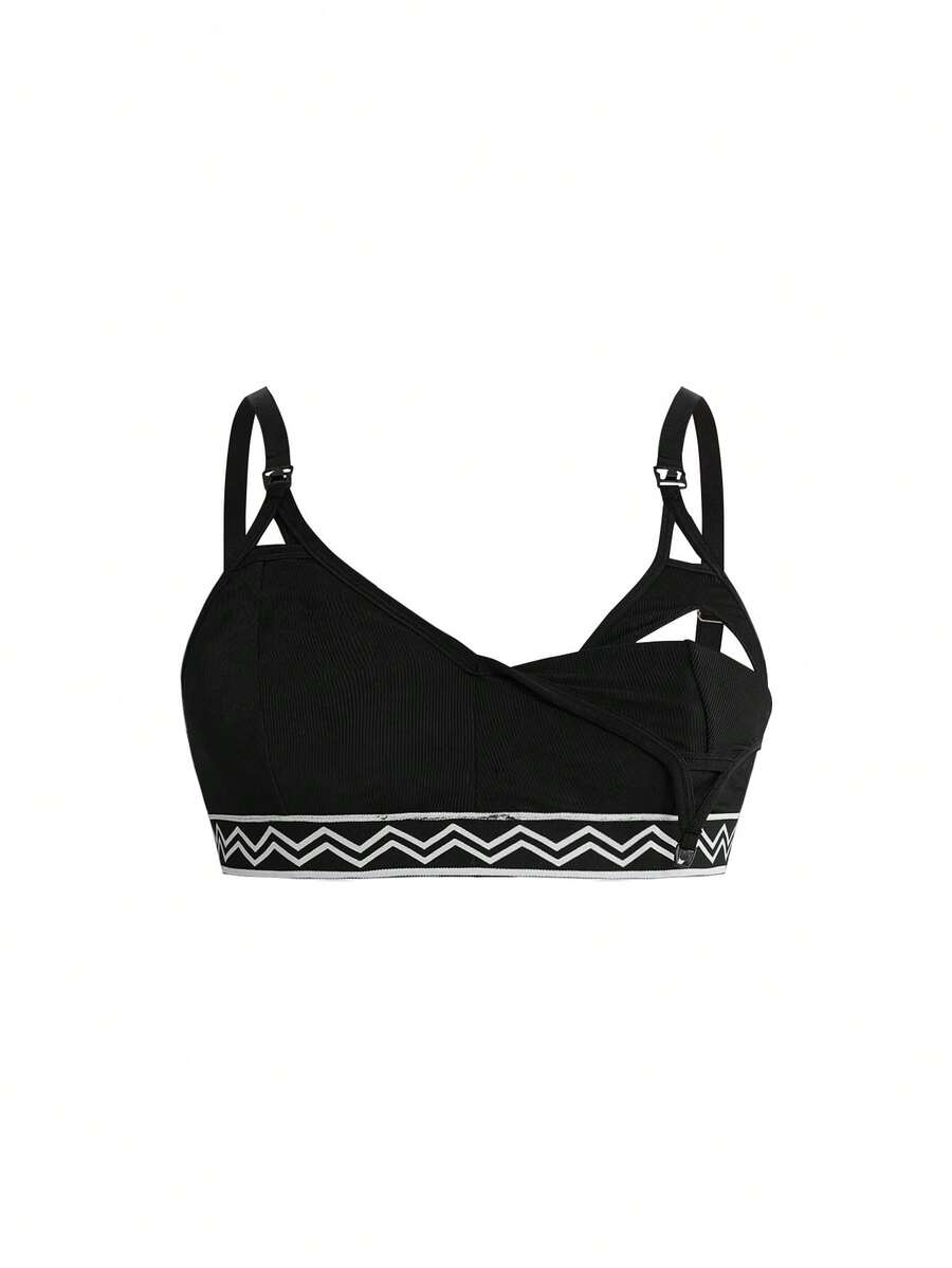 BloomMama Soutien-gorge d'allaitement confortable à motif dentelé noir pour femmes enceintes de grande taille - Noir - Voir 1