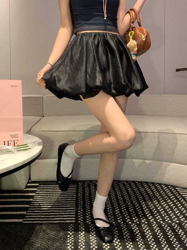 Women's Pleated Floral Puff Mini Skirt, High Waist Tulle Ruffle Skirt