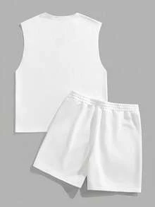 VIVINTIMO Bộ đồ nam White Label MIAMI Vacation Lifestyle gồm áo tank top và quần short, thích hợp cho kỳ nghỉ và mặc hàng ngày. Bộ 2 món nam đi nghỉ mát, bộ đồ hè 2 món nam, bộ đồ đi biển nam, bộ áo vest không tay và quần short nam. - trắng - Xem 5