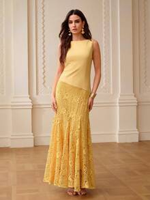 ZEYLAH 优雅简约修身长款鱼尾连衣裙，春夏款 - 黃色 - 查看 4