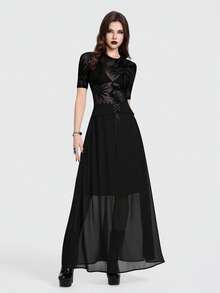 Breakform 女士性感哥特式高腰双层弹力抽绳裙 - 黑色 - 查看 3