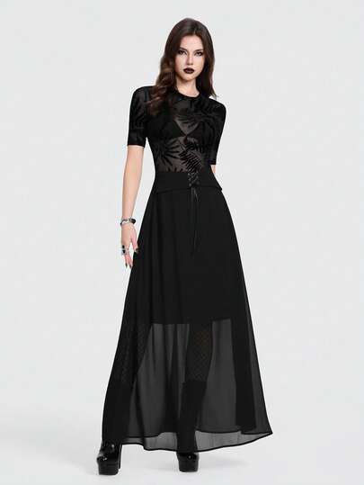 Breakform 女士性感哥特式高腰双层弹力抽绳裙