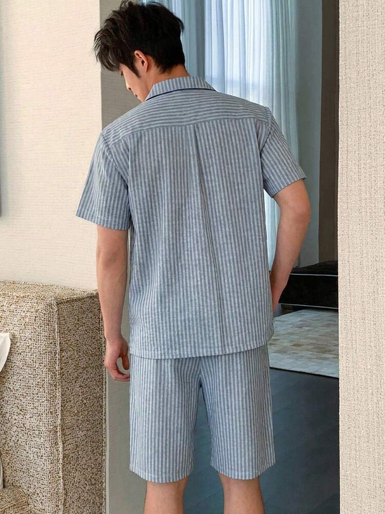 Men's Multi-Color Short Sleeve Shirt And Shorts Pajama Set, Summer