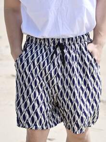 DAZY Men's All-Over Print Drawstring Waist Casual Beach Shorts, Summer - Royal Blue - View 5