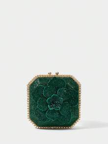 SHECARRY Túi xách nữ dự tiệc, ví cầm tay, túi đeo chéo, thời trang, sang trọng, đính kim cương, hoa đính kim cương, lấp lánh, thanh lịch, đơn giản, thích hợp cho tiệc cocktail, tiệc tùng, dạ hội, câu lạc bộ, hẹn hò, sinh nhật, buổi tối, hẹn hò đêm, tiệc chiêu đãi - màu xanh lá - Xem 3