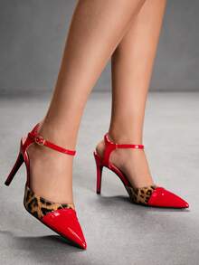 CUCCOO SZL 女士夏季性感尖头高跟豹纹鞋 - 紅色 - 查看 5