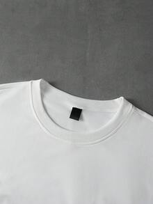 PAVTROS 男士休闲字母植绒印花圆领短袖T恤，夏季 - 白色 - 查看 5