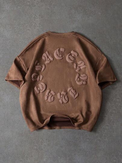 PAVTROS 男士休闲字母印花短袖T恤，夏季，情人节，春夏，狂欢节，复古，街头服饰，派对，圣帕特里克节，外出，男士短袖T恤，采用麂皮绒面料，印有超大英文泡沫图案。