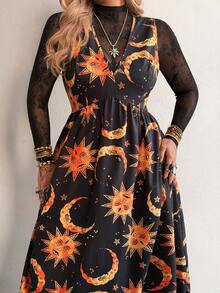 Whyspr Đầm đen tối giản dễ thương in kỹ thuật số - màu đen - Xem 4