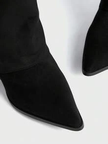 Sugerpunk 女士尖头拉链设计时尚百搭高跟过膝长靴 - 黑色 - 查看 5