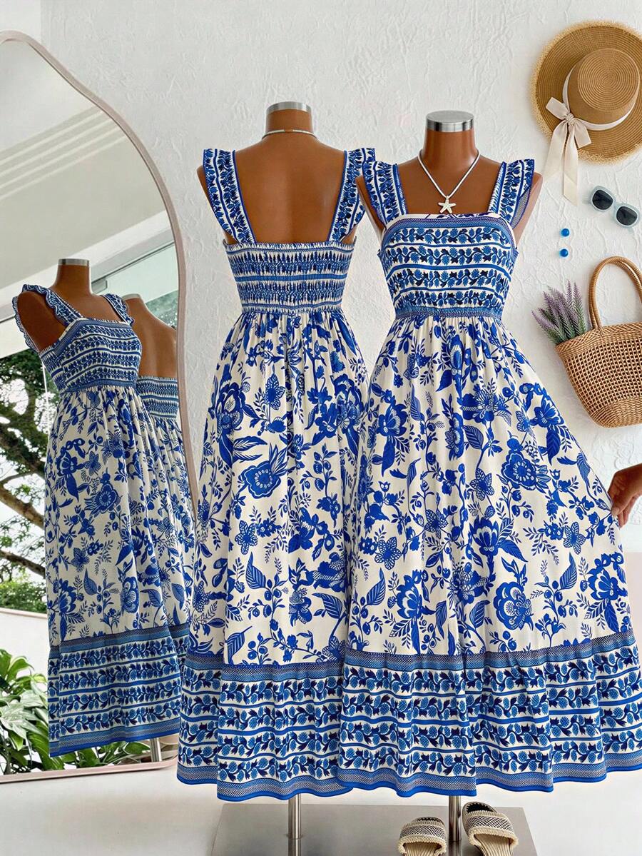 这款少女印花褶裥连衣裙，采用印花图案、喇叭袖和飘逸设计，并饰有少女连衣裙的点缀，适合派对、旅行、校园郊游和多季节穿着。 - 彩色 - 查看 1