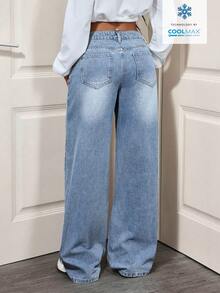 SHEIN Tall Quần jeans nữ cạp thấp, kiểu dáng ICON, phiên bản dài, gợi cảm, ống đứng. - Màu xanh lam - Xem 2