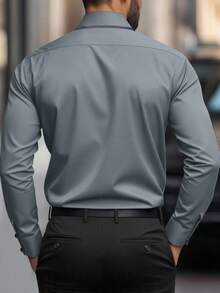 Manfinity Bizformal 男士休闲商务单排扣长袖衬衫 - 灰色 - 查看 2